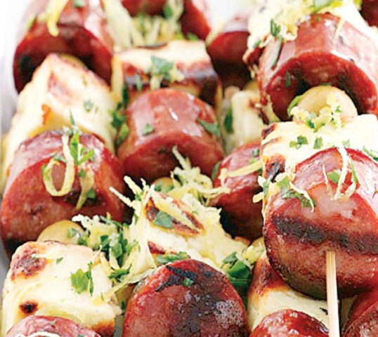 ΣΟΥΒΛΑΚΙ ΛΟΥΚΑΝΙΚΟ, ΧΑΛΛΟΥΜΙ, ΕΛΙΑ